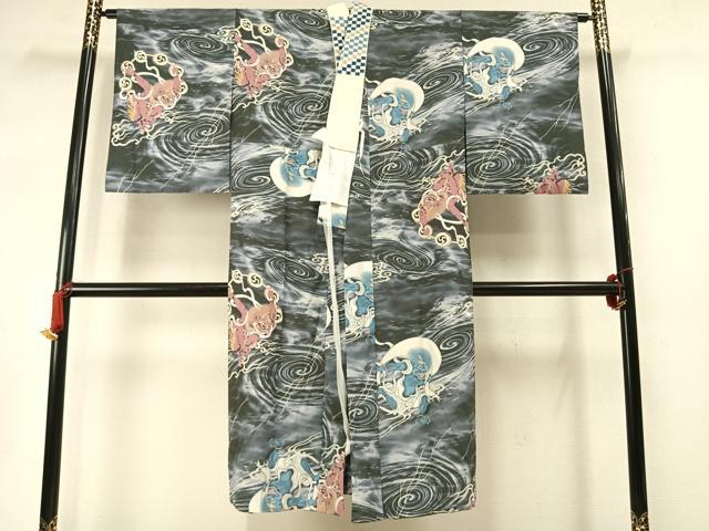 平和屋着物●長襦袢　無双仕立て　風神雷神　暈し染め　半衿刺繍　正絹　逸品　AABM8290fy