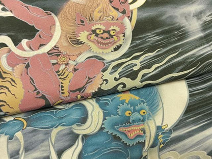 平和屋着物●長襦袢　無双仕立て　風神雷神　暈し染め　半衿刺繍　正絹　逸品　AABM8290fy