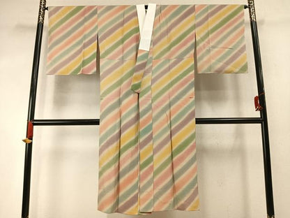 平和屋着物●長襦袢　無双仕立て　斜縞　正絹　逸品　AABM8291fy