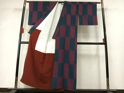 平和屋着物●上質な小紋　市松文様　暈し染め　正絹　逸品　AABM8298fy