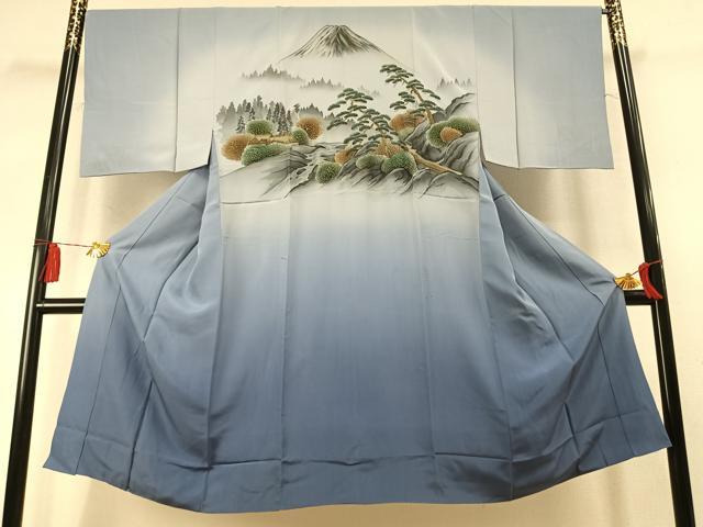 平和屋着物●男性　長襦袢　袷　風景松文　暈し染め　金彩　正絹　逸品　AABM8302fy