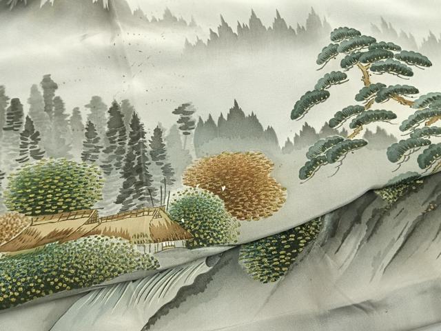平和屋着物●男性　長襦袢　袷　風景松文　暈し染め　金彩　正絹　逸品　AABM8302fy