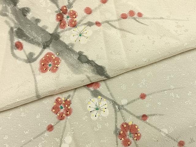 平和屋着物●長襦袢　無双仕立て　手描き　枝梅文　正絹　逸品　AABM8304fy