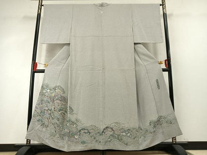 平和屋着物●日本画家　霜鳥忍の世界　彩天目織　色留袖　お召地　宝尽くし松花文　正絹　逸品　未使用　AABM8315fy