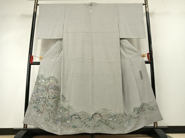 平和屋着物●日本画家　霜鳥忍の世界　彩天目織　色留袖　お召地　宝尽くし松花文　正絹　逸品　未使用　AABM8315fy