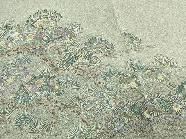 平和屋着物●日本画家　霜鳥忍の世界　彩天目織　色留袖　お召地　宝尽くし松花文　正絹　逸品　未使用　AABM8315fy