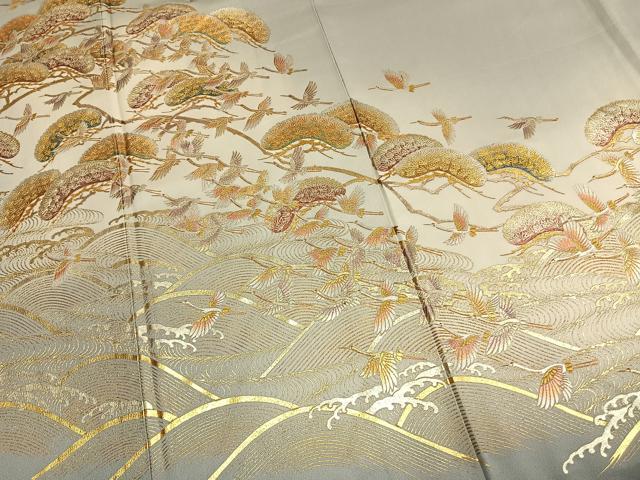 平和屋着物●金彩友禅　卓越技能者・名工・和田光正　色留袖　飛鶴松文　暈し染め　金銀彩　正絹　逸品　AABM8322fy