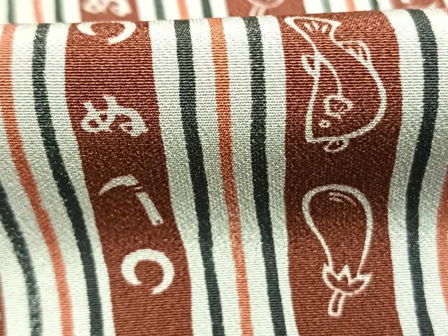 平和屋着物●長襦袢　無双仕立て　かまわぬ　茄子　フグ　半衿刺繍　正絹　逸品　AABM8324fy