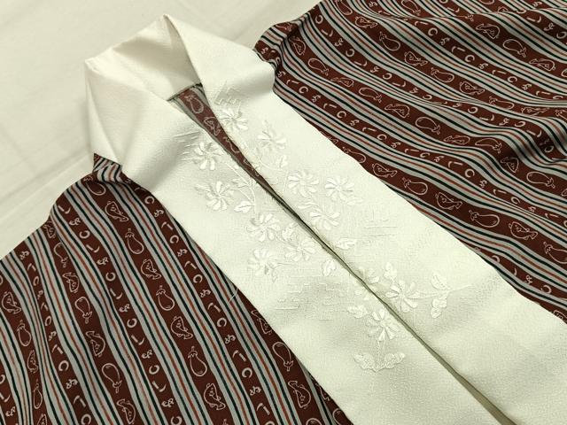 平和屋着物●長襦袢　無双仕立て　かまわぬ　茄子　フグ　半衿刺繍　正絹　逸品　AABM8324fy
