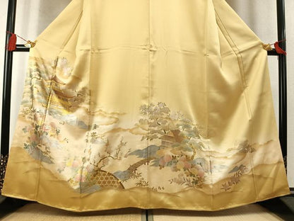 平和屋着物●豪華色留袖　作家物　螺鈿　松竹梅　風景花文　暈し染め　金銀彩　正絹　逸品　AABM8334fy