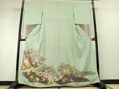 平和屋着物●高級染元　粋峰　林芳夫　京加賀友禅　色留袖　草花文　正絹　逸品　未使用　AABM8336fy