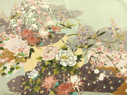 平和屋着物●高級染元　粋峰　林芳夫　京加賀友禅　色留袖　草花文　正絹　逸品　未使用　AABM8336fy