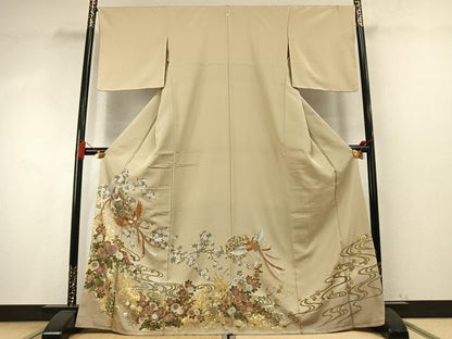 平和屋着物●豪華色留袖　駒刺繍　鳳凰花文　金彩　正絹　逸品　未使用　AABM8339fy