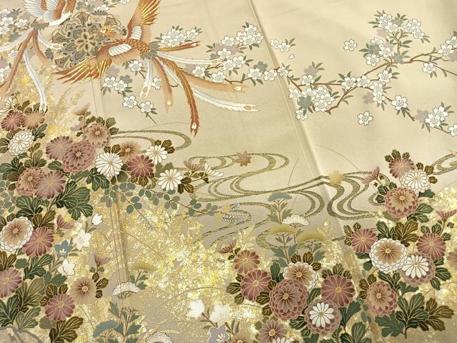 平和屋着物●豪華色留袖　駒刺繍　鳳凰花文　金彩　正絹　逸品　未使用　AABM8339fy