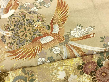 平和屋着物●豪華色留袖　駒刺繍　鳳凰花文　金彩　正絹　逸品　未使用　AABM8339fy