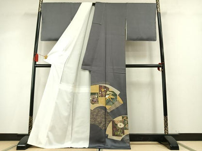 平和屋着物●豪華色留袖　駒刺繍　色紙地紙花鳥文　金銀彩　正絹　逸品　未使用　AABM8341fy
