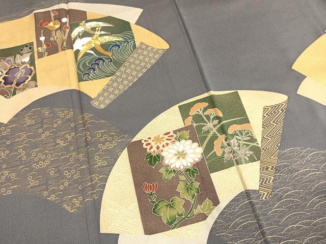 平和屋着物●豪華色留袖　駒刺繍　色紙地紙花鳥文　金銀彩　正絹　逸品　未使用　AABM8341fy