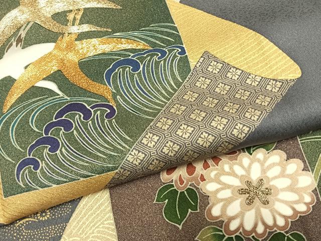 平和屋着物●豪華色留袖　駒刺繍　色紙地紙花鳥文　金銀彩　正絹　逸品　未使用　AABM8341fy