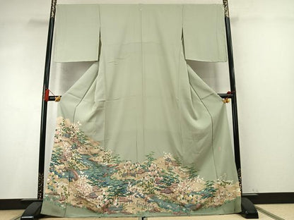平和屋着物●豪華色留袖　友禅　作家物　松竹梅　風景文　正絹　逸品　未使用　AABM8342fy