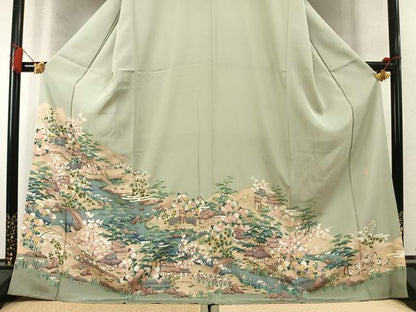 平和屋着物●豪華色留袖　友禅　作家物　松竹梅　風景文　正絹　逸品　未使用　AABM8342fy
