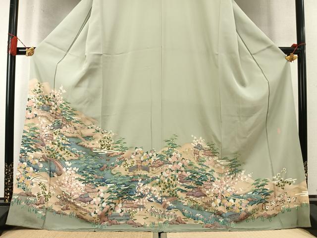 平和屋着物●豪華色留袖　友禅　作家物　松竹梅　風景文　正絹　逸品　未使用　AABM8342fy
