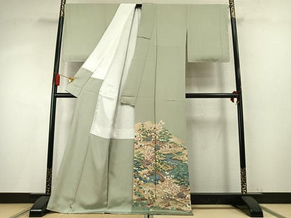 平和屋着物●豪華色留袖　友禅　作家物　松竹梅　風景文　正絹　逸品　未使用　AABM8342fy