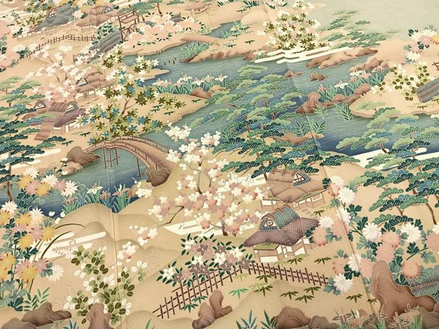 平和屋着物●豪華色留袖　友禅　作家物　松竹梅　風景文　正絹　逸品　未使用　AABM8342fy