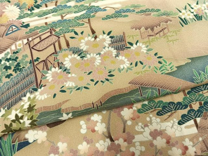 平和屋着物●豪華色留袖　友禅　作家物　松竹梅　風景文　正絹　逸品　未使用　AABM8342fy