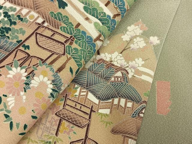 平和屋着物●豪華色留袖　友禅　作家物　松竹梅　風景文　正絹　逸品　未使用　AABM8342fy