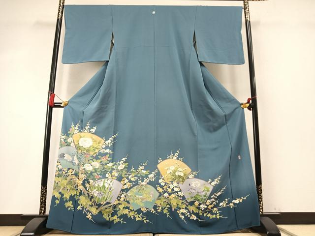 平和屋着物●十日町友禅作家　阿部佳雪　色留袖　地紙花鳥文　正絹　逸品　AABM8343fy