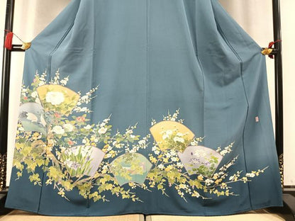 平和屋着物●十日町友禅作家　阿部佳雪　色留袖　地紙花鳥文　正絹　逸品　AABM8343fy