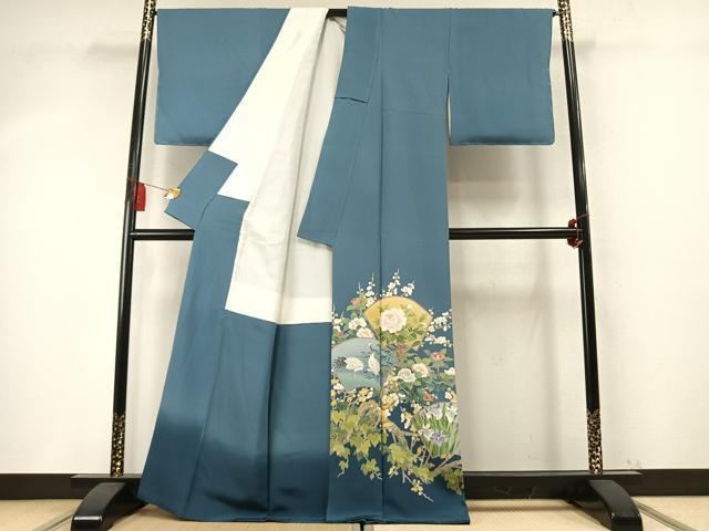 平和屋着物●十日町友禅作家　阿部佳雪　色留袖　地紙花鳥文　正絹　逸品　AABM8343fy