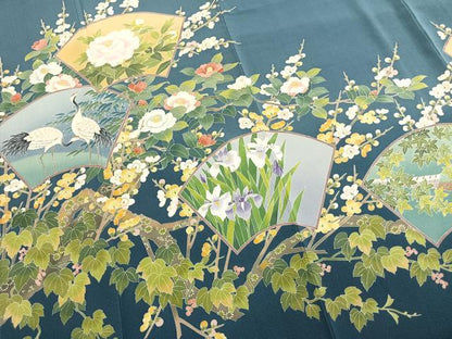 平和屋着物●十日町友禅作家　阿部佳雪　色留袖　地紙花鳥文　正絹　逸品　AABM8343fy