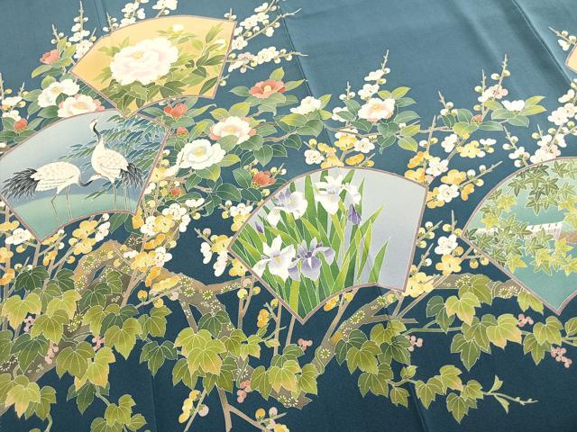 平和屋着物●十日町友禅作家　阿部佳雪　色留袖　地紙花鳥文　正絹　逸品　AABM8343fy