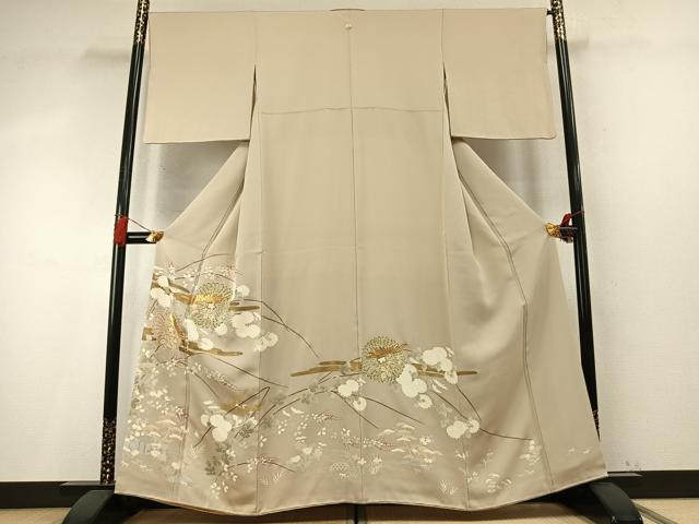平和屋着物●豪華色留袖　駒刺繍　草花文　金彩　正絹　逸品　未使用　AABM8345fy