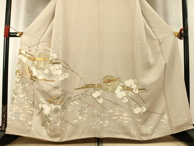 平和屋着物●豪華色留袖　駒刺繍　草花文　金彩　正絹　逸品　未使用　AABM8345fy