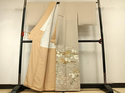平和屋着物●豪華色留袖　駒刺繍　草花文　金彩　正絹　逸品　未使用　AABM8345fy