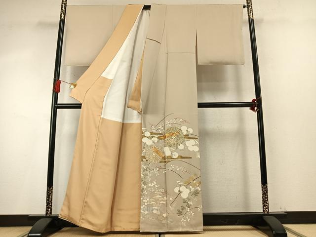 平和屋着物●豪華色留袖　駒刺繍　草花文　金彩　正絹　逸品　未使用　AABM8345fy