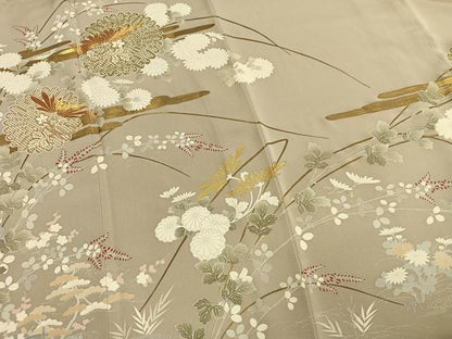 平和屋着物●豪華色留袖　駒刺繍　草花文　金彩　正絹　逸品　未使用　AABM8345fy