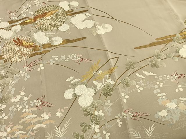 平和屋着物●豪華色留袖　駒刺繍　草花文　金彩　正絹　逸品　未使用　AABM8345fy