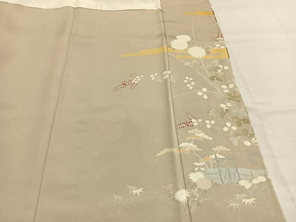 平和屋着物●豪華色留袖　駒刺繍　草花文　金彩　正絹　逸品　未使用　AABM8345fy