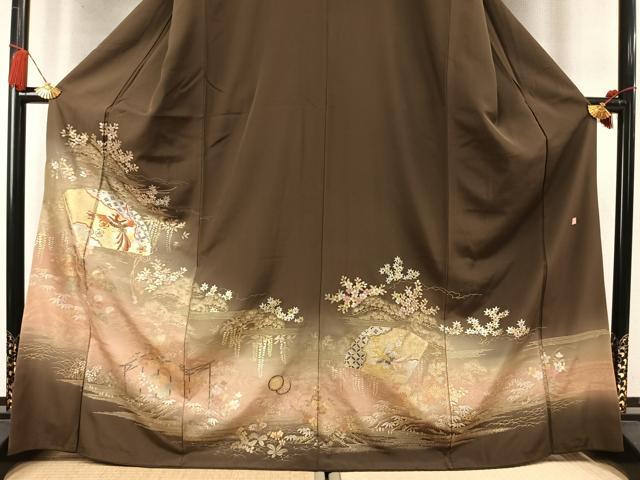 平和屋着物●豪華色留袖　作家物　駒刺繍　地紙鳳凰花文　暈し染め　金銀彩　正絹　逸品　AABM8346fy