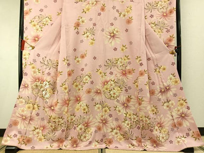 平和屋着物●豪華振袖　刺繍　雪輪花文　金糸　銀通し地　ロング丈　正絹　逸品　AABM8348fy