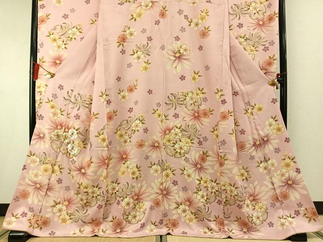 平和屋着物●豪華振袖　刺繍　雪輪花文　金糸　銀通し地　ロング丈　正絹　逸品　AABM8348fy