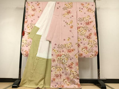 平和屋着物●豪華振袖　刺繍　雪輪花文　金糸　銀通し地　ロング丈　正絹　逸品　AABM8348fy