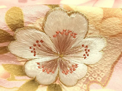 平和屋着物●豪華振袖　刺繍　雪輪花文　金糸　銀通し地　ロング丈　正絹　逸品　AABM8348fy