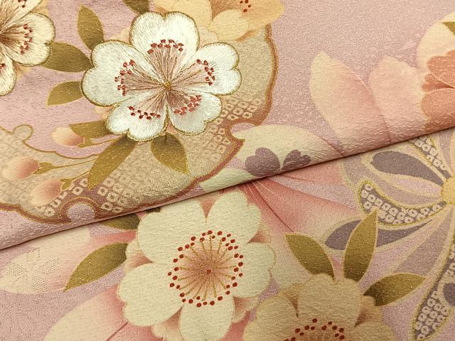 平和屋着物●豪華振袖　刺繍　雪輪花文　金糸　銀通し地　ロング丈　正絹　逸品　AABM8348fy