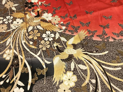 平和屋着物●豪華振袖　駒刺繍　鳳凰花蝶文　暈し染め　たたき染め　金彩　ロング丈　正絹　逸品　AABM8349fy