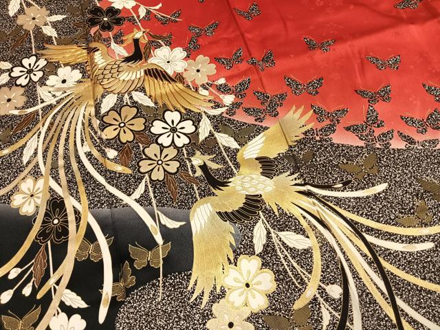 平和屋着物●豪華振袖　駒刺繍　鳳凰花蝶文　暈し染め　たたき染め　金彩　ロング丈　正絹　逸品　AABM8349fy