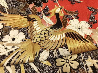 平和屋着物●豪華振袖　駒刺繍　鳳凰花蝶文　暈し染め　たたき染め　金彩　ロング丈　正絹　逸品　AABM8349fy
